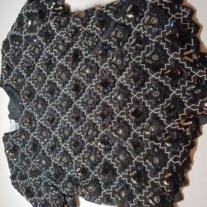 Stenay woman black & silver sequin vintage plus size 2x lined silk top